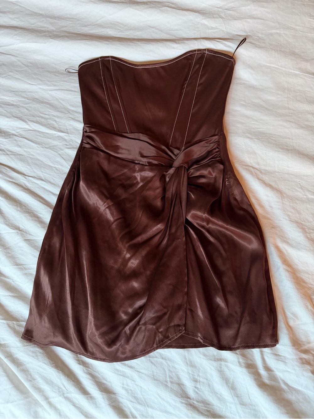 Zara Chocolate Brown Satin Strapless Mini Dress